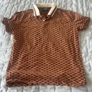 Brown Polo with Cream Diamond Pattern